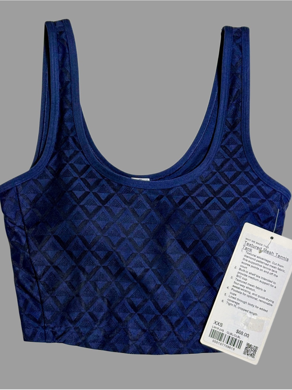 NWT Women’s XXS lululemon Textured Mesh Tennis Tank B/C in Club Blue